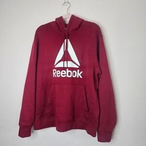 Reebok Burgundy Red Hoodie Mens Large Pullover‎ Sweatshirt Logo Activewear